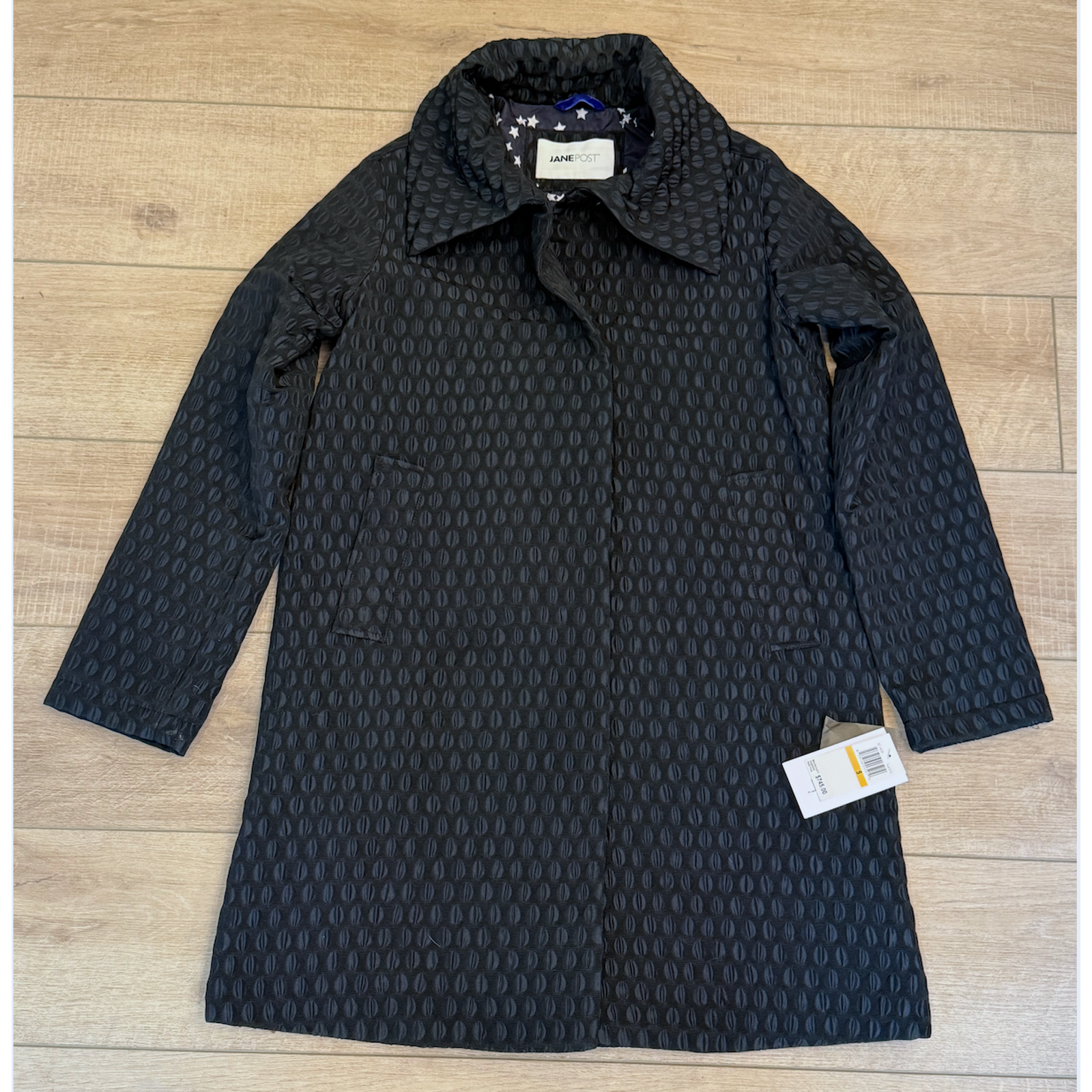 Nwt Jane Post Navy Hidden Quilted Jacquard Star Lined Rain Jacket Coat $745 Sz S — image 3 of 8